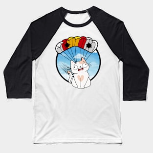 Silly white cat has a broken parachute Baseball T-Shirt